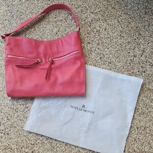 New Unused Tote Le Monde Finch Collection Pink Leather Geneva Tote Bag Purse